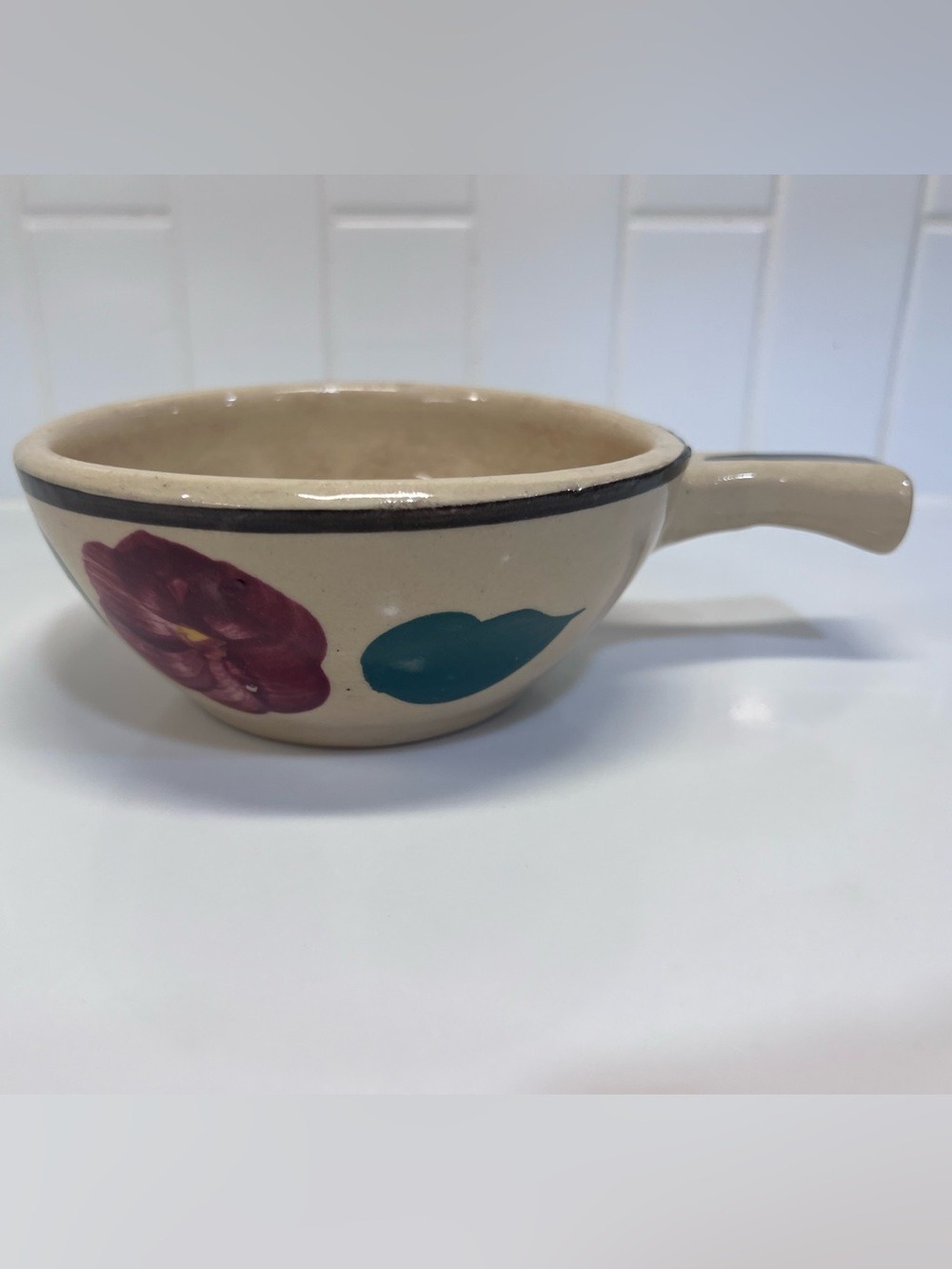 Watt Pottery Old Pansy Rio Rose French Handled Individual Casserole